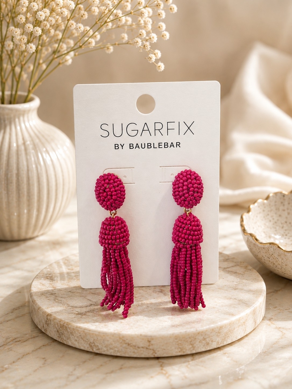 SUGARFIX by BaubleBar Hot Pink Beaded Tassel Drop Earrings